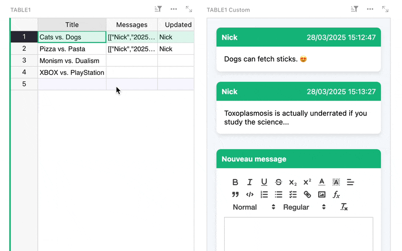 In-row chat widget
